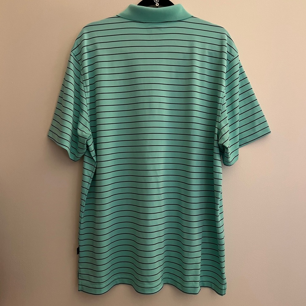 Greg Norman for Tasso Elba Five Iron Stripped Teal Golf Polo Size L - Picture 2 of 6